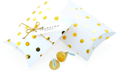 Gold Birthday Party Favors Boxes - 20pc Gold Dots Candy Thank You Treat Box for Wedding Baby Shower Supplies