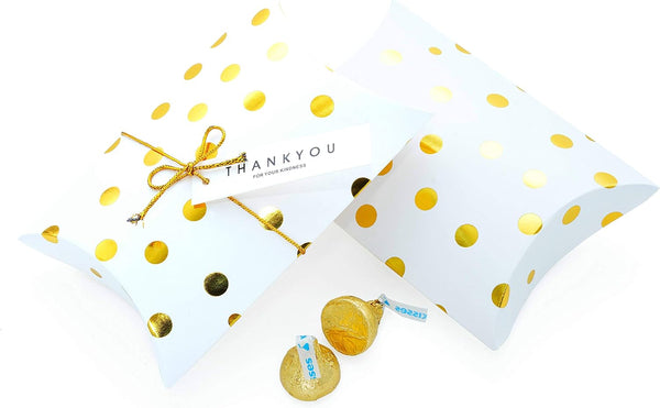 Gold Birthday Party Favors Boxes - 20pc Gold Dots Candy Thank You Treat Box for Wedding Baby Shower Supplies