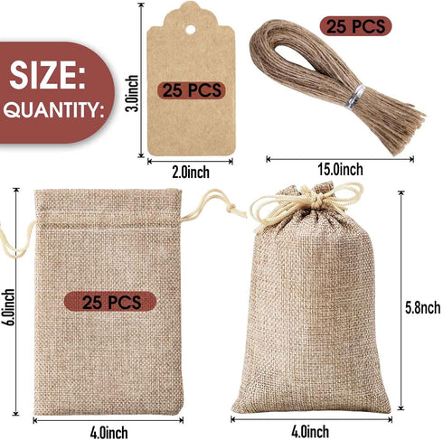 Homum 25Pcs Premium Burlap Gift Bags with Drawstring, 4x6 Inch Reusable Linen Sacks for Wedding Favors, Christmas