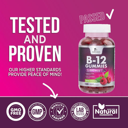 B12 Energy Gummy, Extra Strength 3000 mcg Vitamin B12, Chewable Supplement for Adults & Kids, Immune System Support,