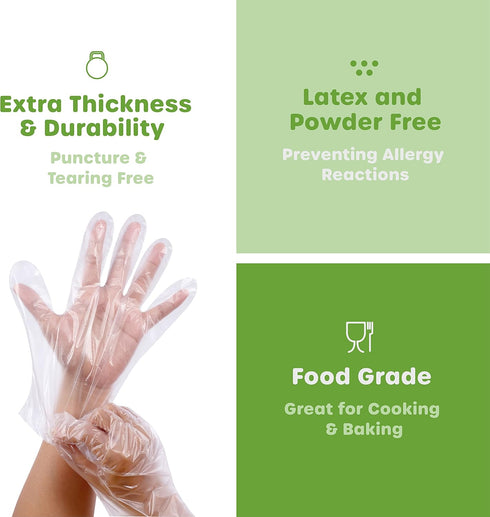 Comfy Package Disposable Poly Plastic Gloves for Food Prep, Cooking & Food Service, Latex & Powder Free - One Size