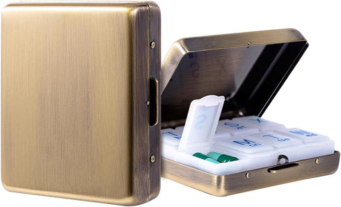 YILUTONGFA Portable Metal Travel Pill Organizer (7 Days a Week), Large Capacity 8