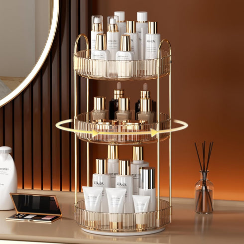 YCIA&DONE 360 Rotating Makeup Organizer and Storage for Vanity Countertop 3 Tiers, High Capacity Cosmetic Skincare Perfume Organizer for Dresser Bathroom Lazy Susan Organizer(Amber Gold) by YCIA&DONE