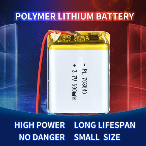 3.7V 900mAh Lithium Polymer Ion Rechargeable Battery 703040 with 2P PH 2.0mm Pitch Connector