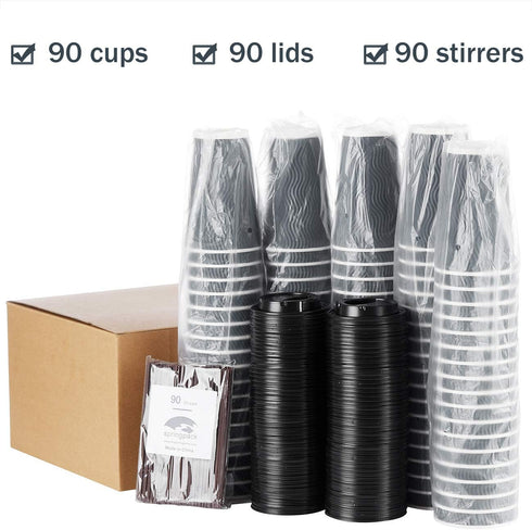 SPRINGPACK 16 oz (90 Set) Disposable Coffee Cups with Lids and Straws - Togo Hot Paper Coffee Cup with Lid To Go