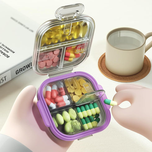 Niuthreee 7 Travel Pill Organizer - Airtight Medicine Case for Traveling Portable Pharmacy Box with Labels Vitamin