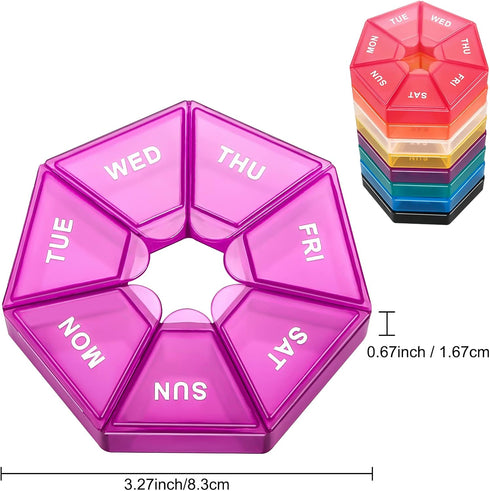 Ponpon 8pcs Pill Holder Box, 7-Sided Portable Vitamin Organizer, Medicine Planner (8 Colors)