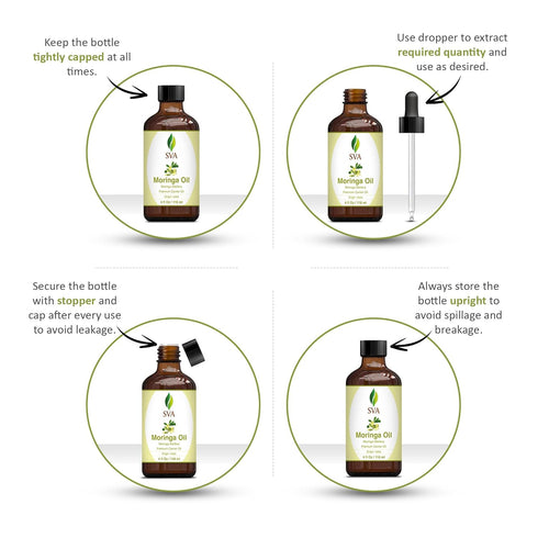 SVA Moringa Seed Oil - 4 Fl Oz – 100% Natural Cold Pressed Oil for Face, Skin Care, Hair Care, Scalp & Body Massage