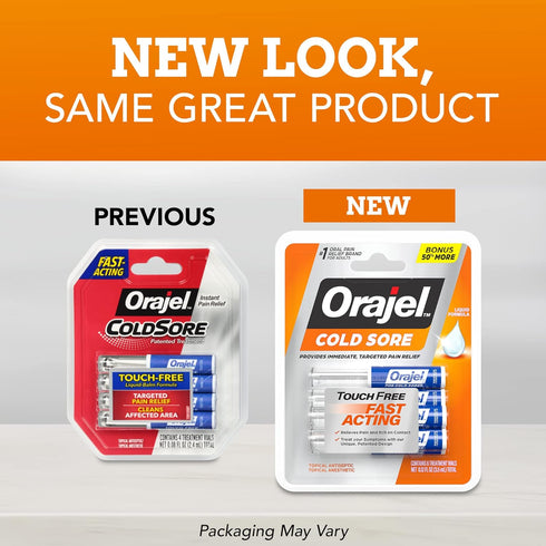Orajel Touch Free Cold Sore Treatment - 0.12oz Liquid Formula, Immediate & Targeted Pain Relief, Bonus Size, 6