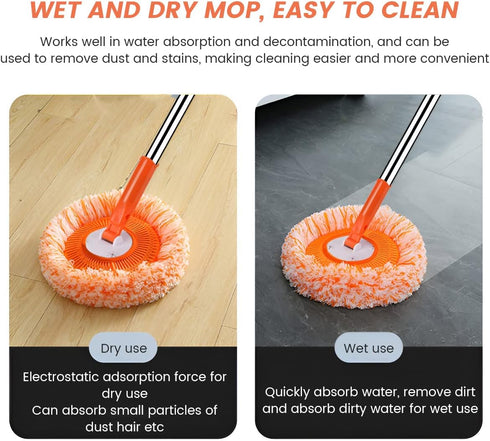 Urvrriu 360 4 Rotatable Adjustable Cleaning Mop with Mop Head, Extendable Wall Cleaning Mop, Spin Mop for Floor