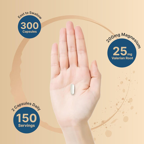 Magnesium Glycinate 200mg with Valerian Root, 300 Capsules, Non-GMO, Gluten Free Supplement