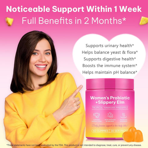 Pegciz Gummies Gummies Immune 60 Gummies Feminine Probiotics with Slippery Elm | Pineapple for Women ph Balance