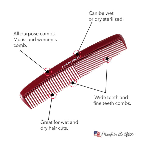 No. 300 Large Comb, 8.5" Specialty Hair Styling & Cutting Comb for Barbers and Stylists, Burgundy 1 Pc.