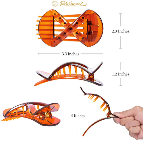 RC ROCHE ORNAMENT 6 Pcs Womens Cross Bow Side Slide In Curve Comb - Durable Strong Hold Medium Brown