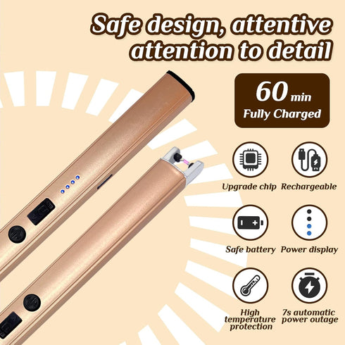 2 PCS Windproof Flameless Candle Lighter, Upgraded Electric Lighter with LED Power Display & Safety Switch for BBQ