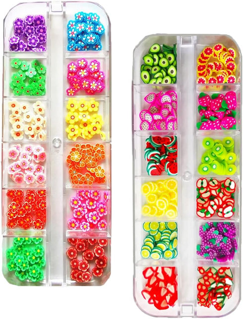 2 Boxes Fruit Flower Slices Nail Art Slices - 3D Polymer Clay Mini Slices for DIY Crafts