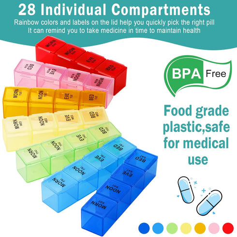 6 Pack Weekly Pill Organizer, Waterproof Pill Box for 4 Times a Day, Big Medication Container for Vitamins and