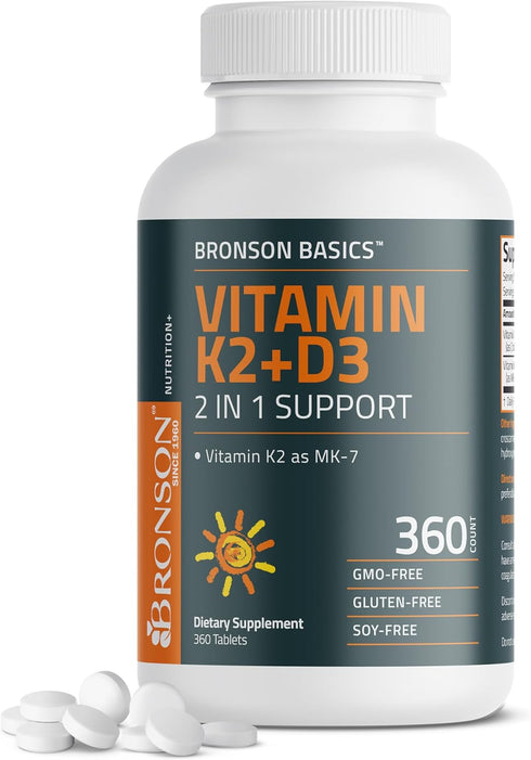 Bronson Vitamin K2 D3 (MK7) Supplement Non-GMO Formula Vitamin D3 5000IU (125