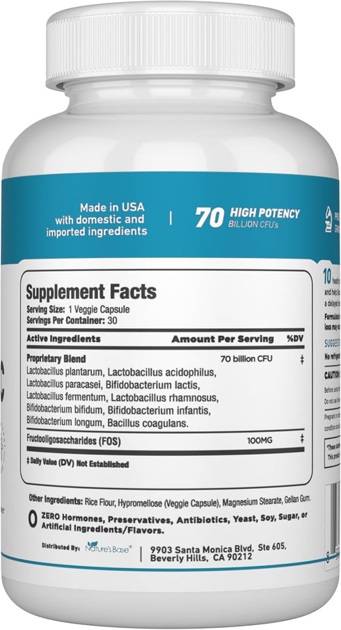 Probiotic Supplement 70 Billion CFU, 10 Strains, 30 Vegan Capsules