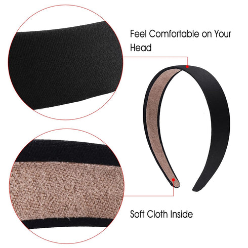 SIQUK 30 Pieces Black Satin Headbands - 1 Inch Wide Non-slip Hair Headbands for Women and Girls