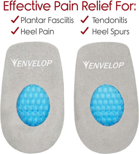 Vive Envelop Gel Heel Cups, Cushion for Women, Men, Plantar Fasciitis Support, Foot Pain Relief
