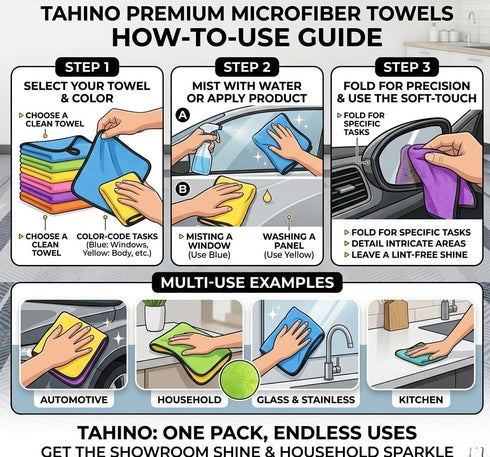 TAHINO 16x16 Inch, Pack, Pack 6 Microfiber Cleaning Towels, Multi-Color Ultra Absorbent, Car & Household Use