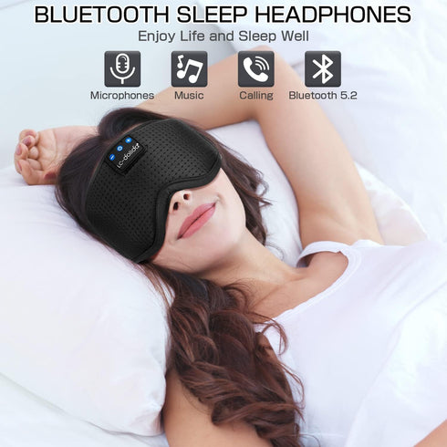 LC-dolida Sleep Headphones, Bluetooth Wireless Music Eye Mask, Ultra-Thin Stereo Speaker for Side Sleepers