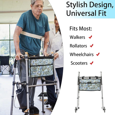 Walker Bag, Hands Free Accessories Basket for Folding Walkers, Multi-Purpose Tote Caddy Pouch (Mandala Print)