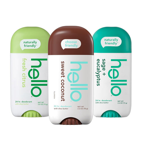 hello Deodorant Variety Pack (Sweet Coconut, Fresh Citrus, White Sage) - Aluminum Free, 24 Hour Odor Protection, 3 Pack