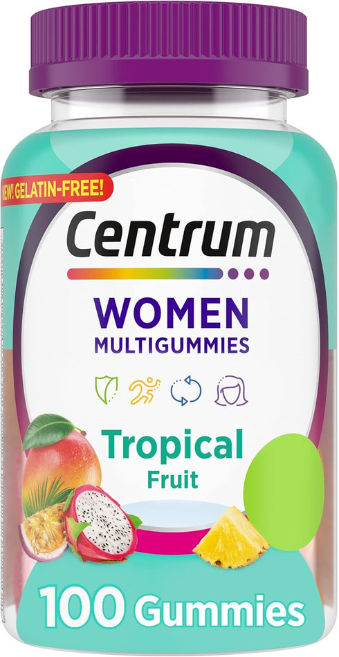 Centrum Women's Multivitamin Gummies, 100 Count, Tropical Fruit Flavors from Natural Sources, 50 Day Supply