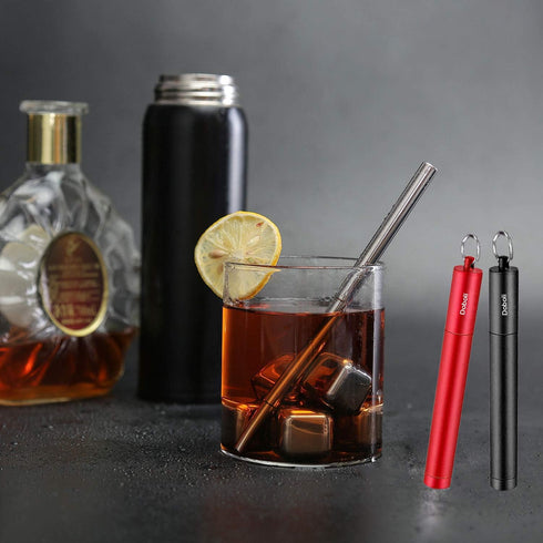 2 Pack Reusable Metal Straws, Collapsible Stainless Steel Drinking Straw, Travel Portable Telescopic Straw with Case,