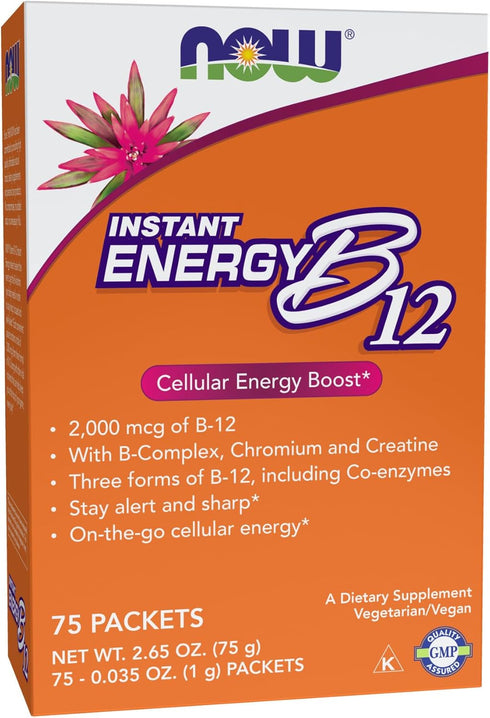 NOW Supplements Instant Energy B-12, 75 Packets, 2,000 mcg of B-12 per packet, Cellular Energy Boost*