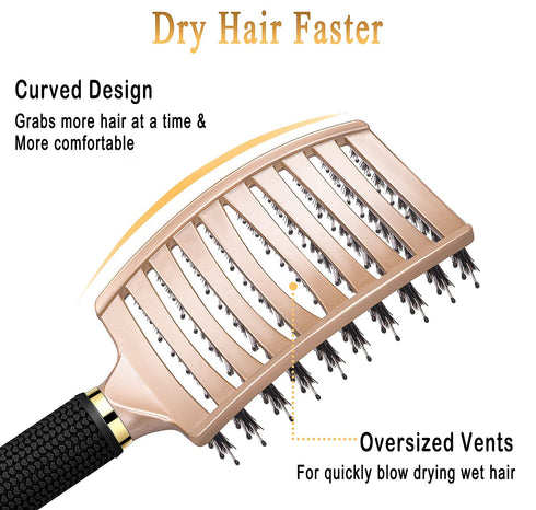 KTKUDY Detangling Brush for Women Men Kids, Boar Bristles Hairbrush for Wet and Dry Hair, Pain-Free Detangler