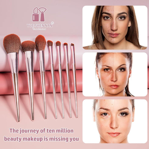 7Pcs Professional Pink Makeup Brushes Set, Essential Beauty Tools for Beginners and Travel by YUESHENNAN