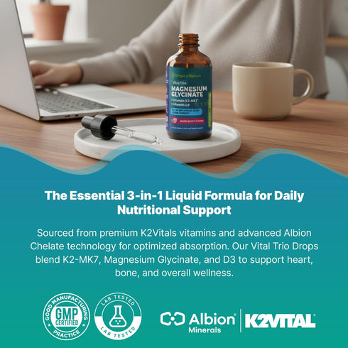 K2 D3 MK7 K2 60 mL) Magnesium Glycinate, Vitamin & Supplement GMO-Free VIT D Vitamin Supplement & Magnesium Blend