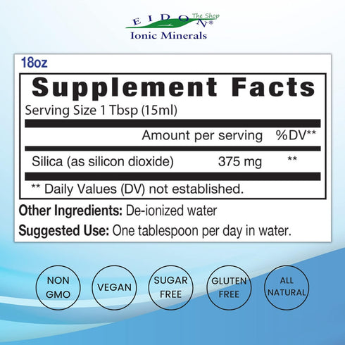 Eidon Ionic Minerals Liquid Silica Mineral Concentrate - for Hair, Skin and Nails, Silica Drops to Support Collagen Production, Joint and Bone Health, Helps Manage Calcium, No Added Sugar - 18 oz