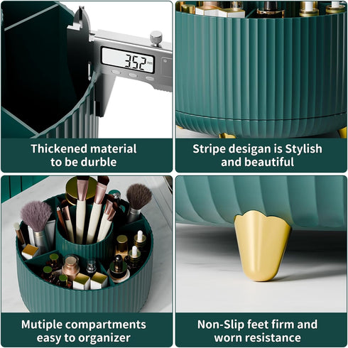 360 Rotate Makeup Brush Holder Organizer, Green Makeup Storage for Vanity, Desktop, Bathroom Countertop Organization