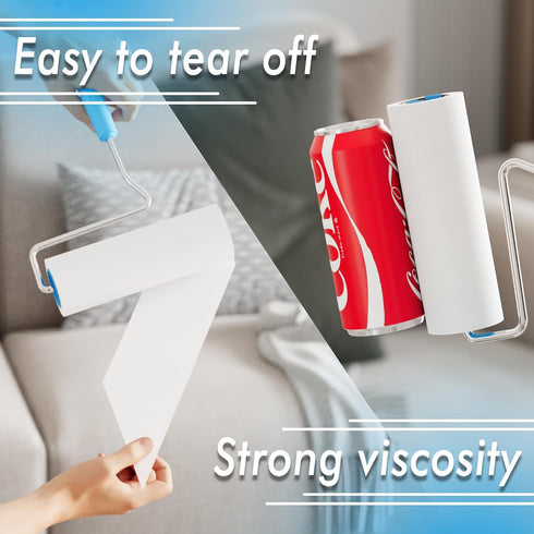 Large Surface Extra Sticky Lint Roller 6.3'', 444 Sheets Long Handle Pet Hair Remover for Clothes and Furniture