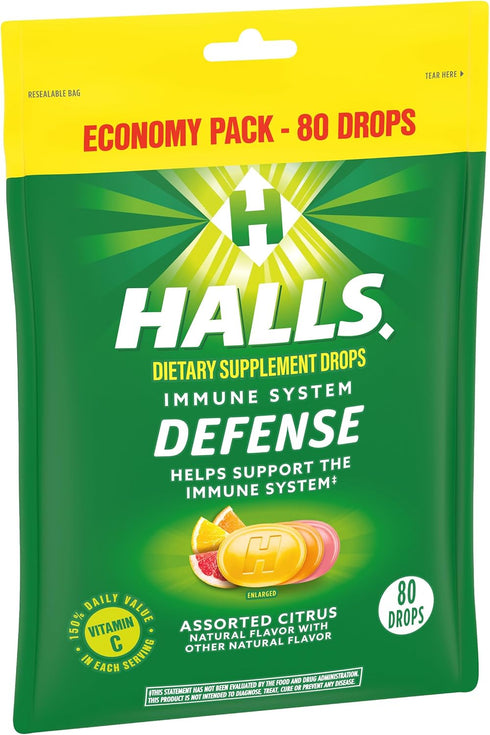 Pack, 80 HALLS Defense Assorted Citrus Vitamin C Drops, Economy Drops