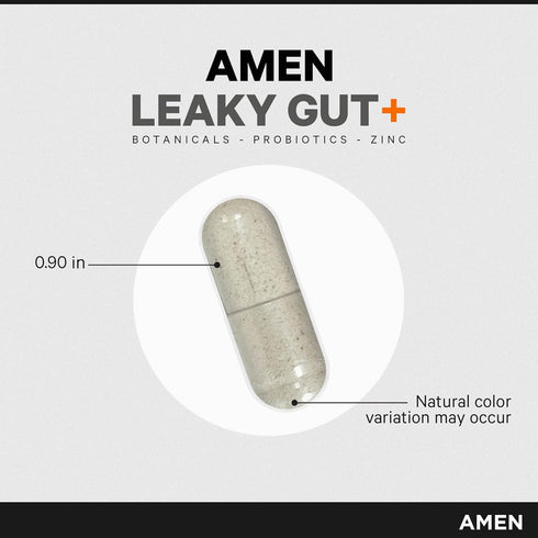 Amen Leaky Gut Supplement, Advanced Formula with L Glutamine, Zinc, Turmeric, Probiotics, Vegan, Non-GMO, 90 Capsules