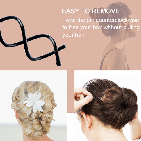 Spiral Bobby Pins Black with Storage Tin, 20 Pcs Spin Pins for Hair (2&2.4 Inch), Premium Non-Scratched Twist Hair Pins