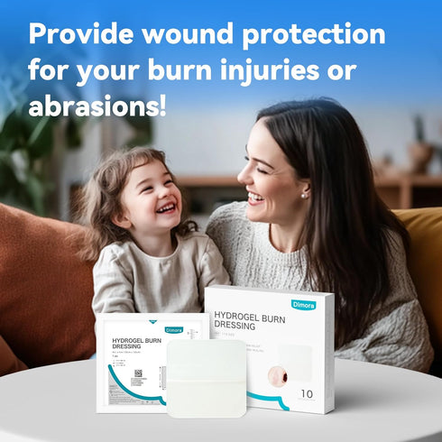 Dimora Hydrogel Burn Dressing 4" x 4" - Instant Cooling Relief for Minor Burns & Wounds, Soothing Moist Burn Pads for