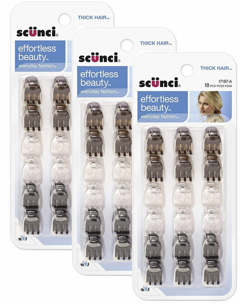 Scunci Mini Thick Hair Jaw Clips, 18 Count (Pack of 3), 1718703a048