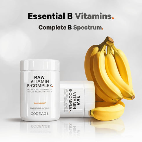 Codeage Raw Vitamin B-Complex Supplement - Essential B Vitamins with Probiotics, Digestive Enzymes, 2-Month Supply - 60