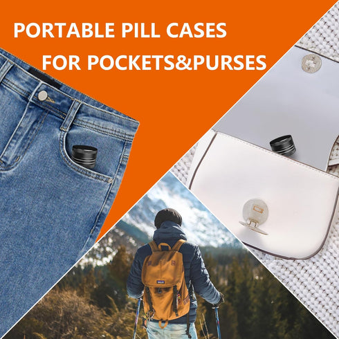 minlen Small Pill Box, Portable Daily Box, Aluminium Alloy Round Container for Pills, Pocket Case (Black)