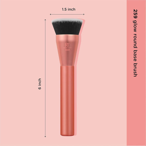 Real Techniques Glow Round Base Makeup Brush, Flat Top Foundation Brush for Buffing & Blending