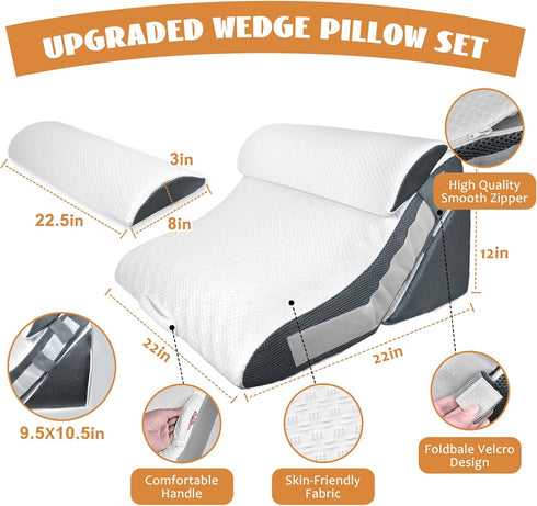 KGAUT 4PCS Set, Orthopedic Bed Wedge Pillow Adjustable Curve Memory Foam Wedge Pillow, Pillow Wedges for Post Surgery