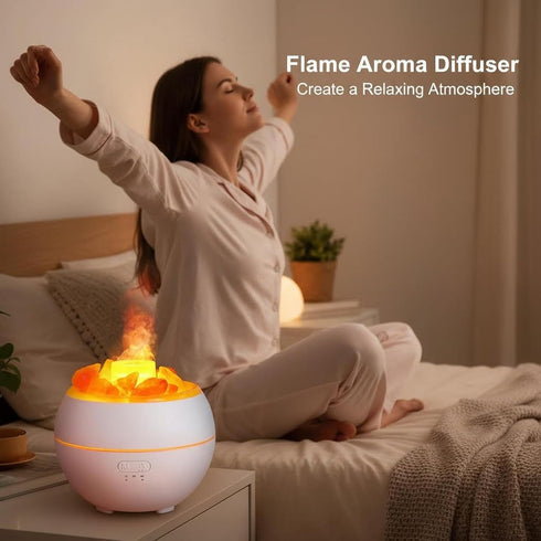 PODSJD 360ml Flame Diffuser Ultrasonic Essential Oil Humidifier with Colorful Night Light - High Fog Volume, USB