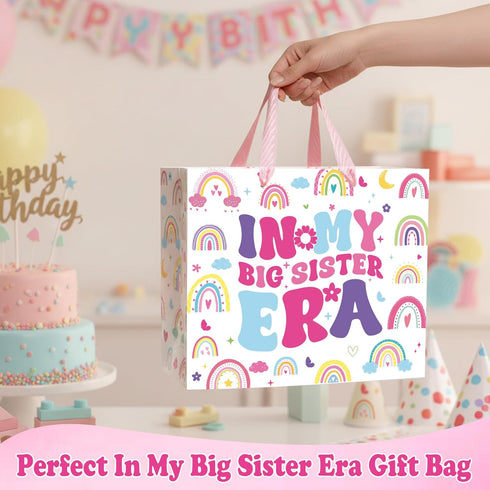 Set 12 Inch Big Sister Gift Bags - In My Big Sister Era Bag with Greeting Card Envelope Tissue Paper for Girls Sisters