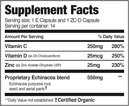 EZC Pak+D 5-Day Immune System Booster - Vitamin Support Supplement with Echinacea, Zinc, Vitamin C, & D (Pack of 2)